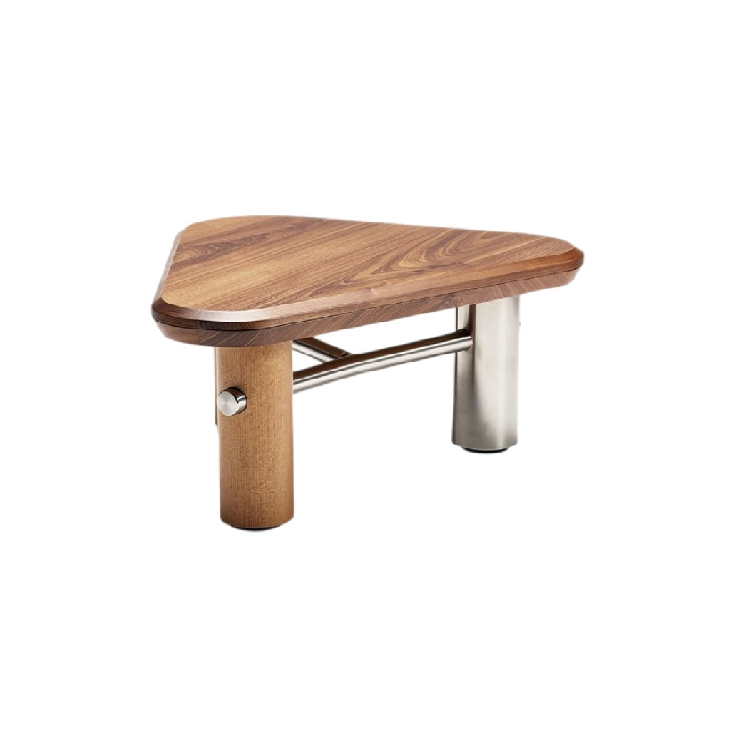 **Table d'appoint en forme de triangle avec pieds en acier inoxydable et bois**