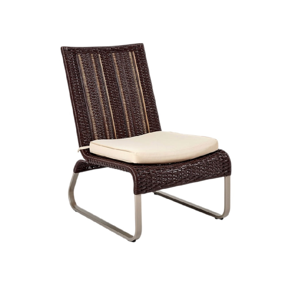 **Chaise d'extérieur contemporaine en résine tressée avec coussin confort**