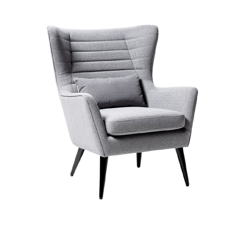 **Fauteuil moderne en tissu gris avec coussin**
