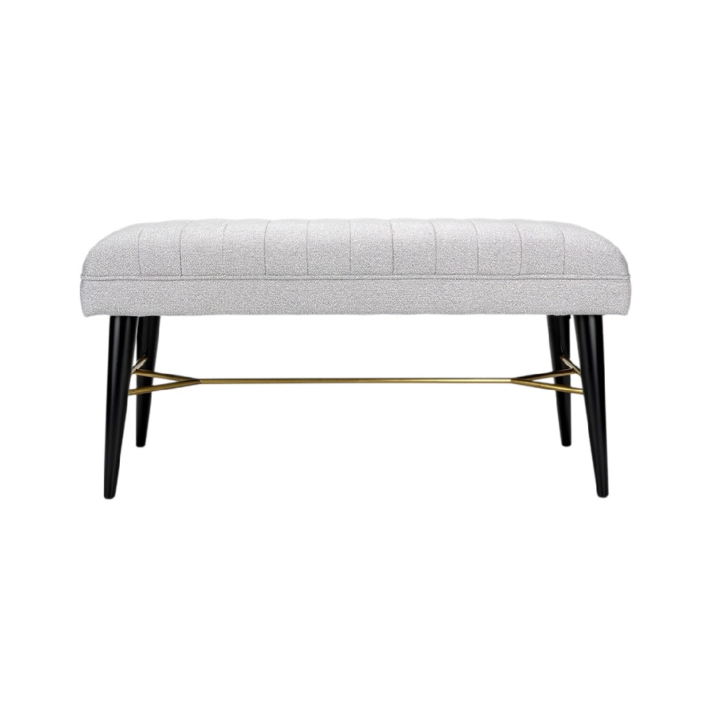 **Ottoman moderne en tissu avec pieds noirs et support doré**