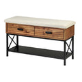 **Banc en bois avec coussin et tiroirs de rangement**