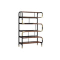 **Étagère moderne en bois et métal avec finition dorée**
